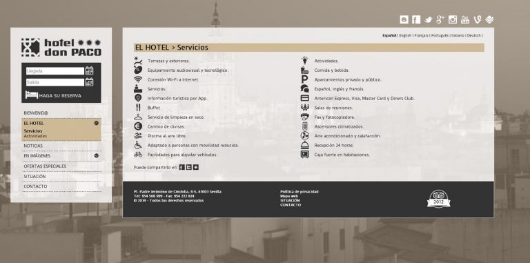 Apartado de una sección en la que se describen los servicios del hotel